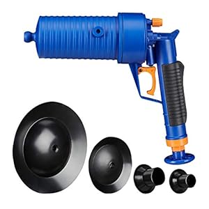 Relaxdays gootsteenontstopper luchtdruk, voor verstopte afvoer, badkamer, keuken, 4 opzetstukken, blauw