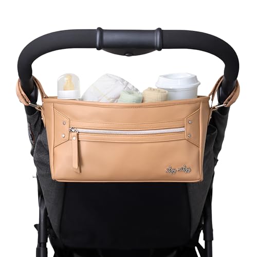 Image of Itzy Ritzy Adjustable Stroller Caddy and Organizer Bag Featuring Front Zippered Pocket, 2 Built-In Interior Pockets & Adjustable Straps to Fit Nearly Any Stroller (Chai)