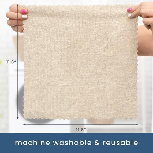 S&T INC. 50 Pack Microfiber Cleaning Cloth with Box, Bulk Towels for Home, Reusable Microfiber Towels for Cars, Cleaning Rags, Beige, 11.8 Inches x 11.8 Inches, 50 Count