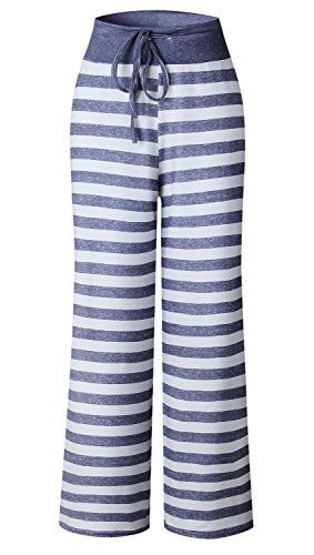 Amiery Women's Pajamas Bottoms Lounge Pants Womens Cotton Comfy Striped Casual Palazzo Sleepwear Pajama Pants (L, Blue Striped) #TOP3