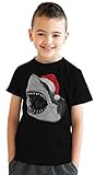 Youth Santa Jaws Funny Holiday Shark Christmas Cool Novelty T Shirt for Kids Funny Children's Apparel Christmas Tops for Kid Cool Shark Short Sleeve Black M
