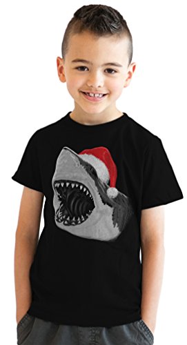 Youth Santa Jaws Funny Holiday Shark Christmas Cool Novelty T Shirt for Kids Funny Childrens Apparel Christmas Tops for Kid Cool Shark Short Sleeve Black L
