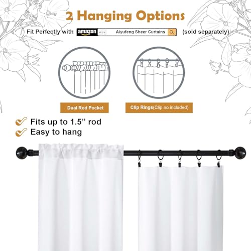 Image of Aiyufeng Pure White Curtains 36 Inches Long 2 Panels, Room Darkening Half Window Rod Pocket Privacy Short Curtains, Thermal Insulated Curtain Tiers for Kitchen Bathroom Shades, W40 x L36 Inch