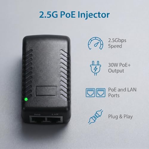 Inyector PoE de 2,5 G, salida pasiva PoE+ de 48 V/0,5 A, velocidad de 100/1000/2500 Mbps, hasta 100 m de conexión, plug and play para cámaras IP, puntos de acceso inalámbricos y videoteléfonos (NUS-2.5G) miniatura 2