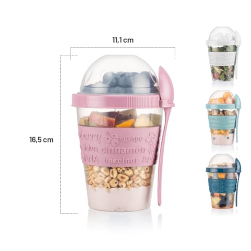 Miniatura 2 de Winkly Vasos De Cereales Para Llevar Con Cuchara, Juego De 4 Unidades, 600 Ml, Práctico Vaso De Yogur Para Llevar, Taza Reutilizable Para Desayuno, Perfecto Para La Escuela, La Oficina Y Los Viajes.