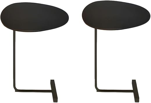 C End Table Wood Side End Table Movable C-shaped Wood Small Coffee Table Sofa Corner Table Side Table Bedroom Bedside Lazy Reading Table Black Top Black Base Set of 2 11.8"L x 17.7"W x 23.6"H