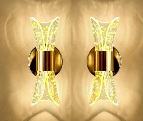 Image of Groeien Pack of 2 |12W | 3 Color LED Nordic Sconce Crystal Glow Transparent Indoor Home Acrylic Wall Lamp for Bedroom Living Room Corridor Lighting Fixtures Wall Mount(Warm+Natural+Coolwhite)