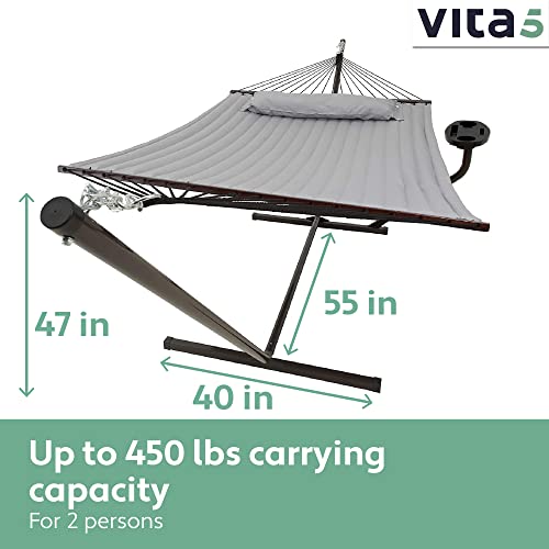 Vita5 Hamaca Jardin con Soporte y Mesita Auxiliar - Hamaca 2 Personas de Acero Duradero Carga 200 kg – Hamaca Doble Ajustable – Hamacas con Armazón para Interior y Exterior – Montaje facil - imagen 3