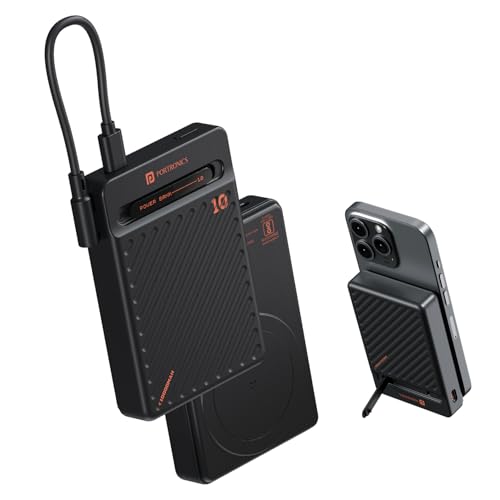 Portronics Chyro 10000mAh 15W Magnetic Wireless Fast Charging Powerbank with MagSafe Mobile Stand,in-Built Type C Cable With 20W Output,For iPhone 12 & Above, Android & Other Qi Enabled Devices(Black)