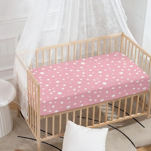 Image of Polka Pink Dot Pattern Fitted Crib Sheet Pink Dot Baby Crib Sheet Fit Standard Crib and Toddler Mattress,Crib Mattress Sheets for Boys Girls 28 inchx52 inch