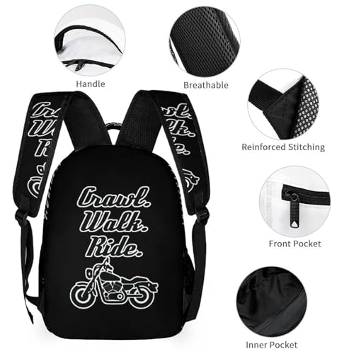 Crawl Walk Ride Motocycle Funny Backpack Set Lunch Bag Pencil Case Makeup Bag 3 in 1 for Men Women Travel3