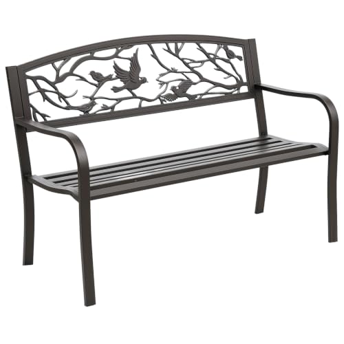 Outsunny 50" Outdoor Bench Metal Garden Bench Animal Pattern Backrest