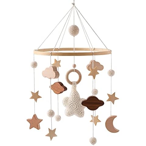 SWECOMZE Mobile Babybett Baby Bettglocke mit Sterne Mobile Baby Hölz Mobile Baby Mädchen Bettglocke Windspiel Hängende Mobile Windspiel für Babybett Kinderbett Cover