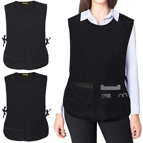 TEXVIDA 5 Pockets Cobbler Aprons for Women Men (Pack of 2) – Zipper Pocket Smock Apron, Black – XL Cover