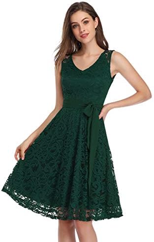 KOJOOIN Damen Vintage Spitzenkleid - 50er Jahre Style, A-Linie, Kurzarm - Festlich & Elegant