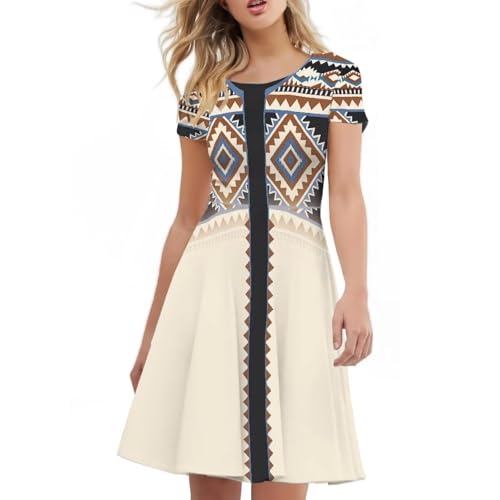 Image of HUGS IDEA Womens Puffy Swing Midi Dress Round Neck Short Sleeve Party A-Line Dresses
