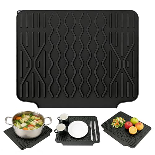 Tapis Egouttoir Vaisselle Tapis Silicone avec Grande Ouverture Guidage D'eau Résistant la Chaleur pour Égoutter Plaque Tasses Facile a Nettoyer Ranger...
