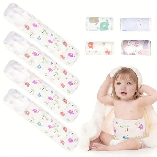 Lvyeyung 4pcs Newborn Infant Belly Wrap Comfort Pure Cotton Umbilical Cord Cover Band,Umbilical Cord Cover for Newborn,Navel Hernia Belt Baby for 0-12 Months Babies (Multicolor)
