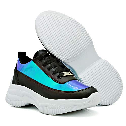 Tênis Buffalo Feminino Chunky Plataforma Salto Alto Casual Macio GuGi Cor:Preto;Tamanho:38