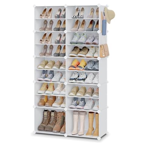 MAGINELS Shoe Rack,40 pairs shoe Organizer,10 tier Tall Portable shoe storage Cubbies cabinet,Plastic Shoes Shelves for Entryway,Livingroom,Bedroom,White Cover