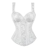 Zhitunemi Women's Gothic Jacquard Shoulder Straps Tank Overbust Corset Bustiers Large White