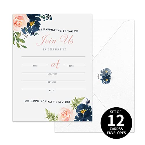 Set Of 12 Invitations With Envelopes For All Occasions, Blank Fill-In Floral Watercolors Invites Perfect For: Wedding, Bridal Showers, Engagement, Birthday Party Or Special Event (666) #TOP1