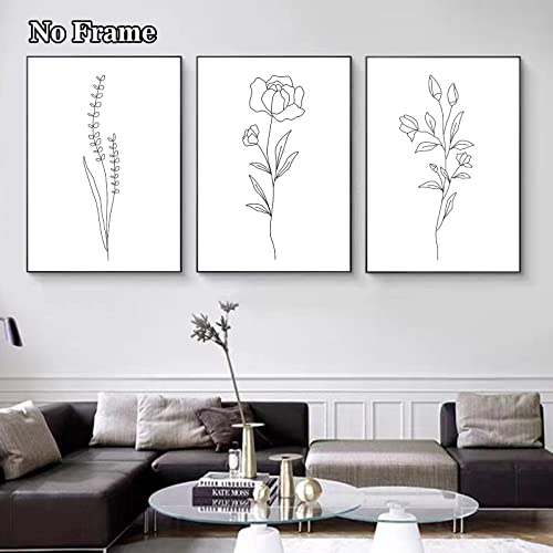 Abstract Flower Print Wall Art Minimalist Line Art Wall Decor Botanical Plant Poster Prints Black And White Minimalist Flower Pictures For Home Living Room Bathroom Decor 12X16Inch (Set Of 3) Frameless #TOP3