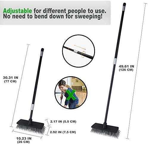 Miniatura 7 de Cepillo para fregar pisos con cerdas rígidas con mango largo telescópico de 49.6 pulgadas, cepillo de patio, escoba de hormigón para limpieza de