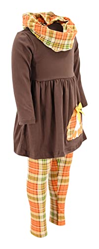 Image of Unique Baby Girls Kids Toddler 3pc Outfit Set Long Sleeve Cotton Blend Tunic Top Leggings and Scarf