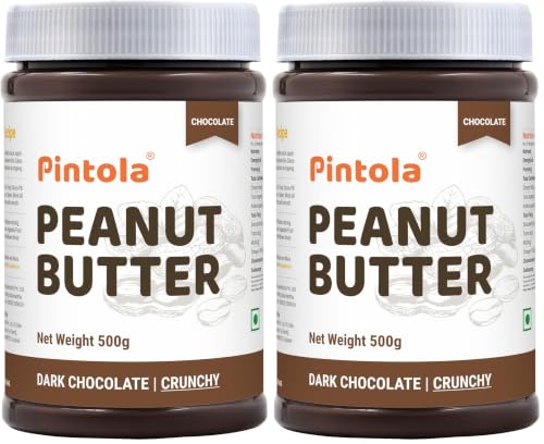 Image of Pintola Peanut Butter Chocolate Flavour Crunchy 500g - 18.6g Protein & 5.2g Dietary Fiber, Made with Premium Roasted Nuts & Cocoa, Gluten Free, Zero Cholesterol & Trans Fat, Vit E & B3, Dark Chocolate