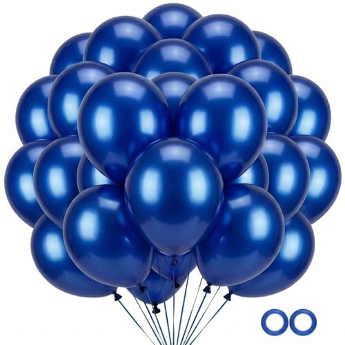 50-Pack Chrome Metallic Blue Balloons - 12 Double-Stuffed Royal Blue Latex Balloons for Weddings Class of 2025 Graduations Baby Showers Party Decorations(Includes 2 Ribbons)