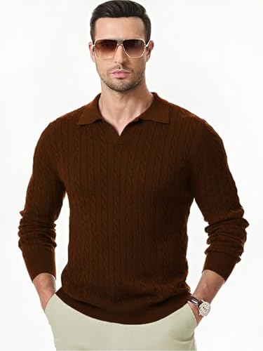 Image of TYSORT Men's Cotton Full Sleeve Collar Polo Sweater for Men, Cable Knitted Sweaters for Men