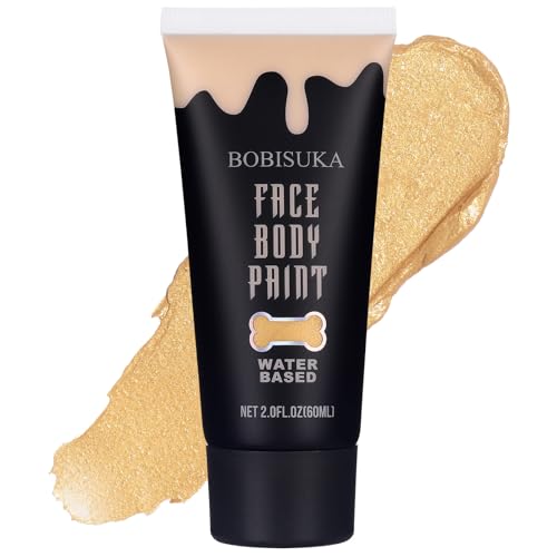 BOBISUKA Gold Face Body Paint Water Based Face Painting for Art Theater Halloween Party Cosplay Clown SFX Makeup for Women Adults Non-Toxic Washable