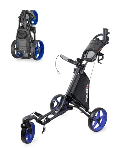 Caddytek CaddyLite One Swivel V8 Golf Push Cart - 3 Wheel Lightweight Folding Trolley with 360° Swivel Front Wheel, Cooler Basket, Umbrella and Drink Holder, Adjustable Handle