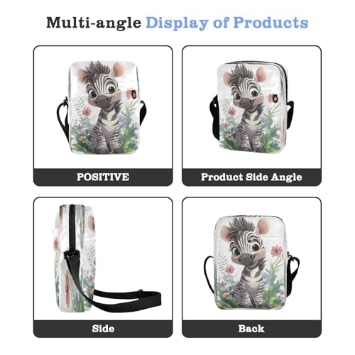 Crossbody Bag Cute Zebra Flower Messenger Bag for Women Men Purse Shoulder Bag Satchel Bag with Adjustable Strap 214B92204