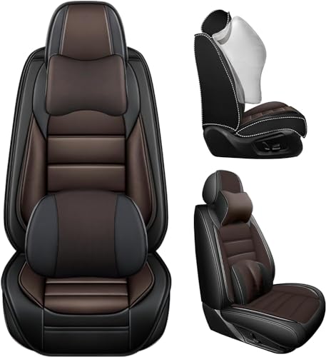 Image of Deluxe Front Covers for Volkswagen Golf SportWagen 2015-2019, Black-Coffee | Premium Leather, waterproof full coverage, headrest and lumbar support, non-slip comfort for daily commuting