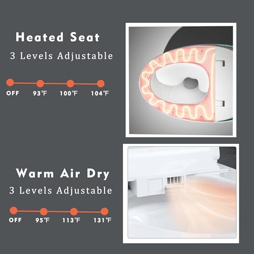 Inodoro inteligente negro con bidé integrado, inodoro eléctrico de lujo alargado con asiento calefactado y sensor de pie, doble descarga de 1,28 GPF, asiento y tapa que se abren y cierran automáticamente, agua tibia y secador, múltiples modos de lavado miniatura 3