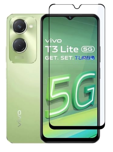 Image of Tempered Glass Screen Protector Compatible for Vivo T3 Lite, iQOO Z9 Lite with Edge to Edge Coverage and Easy Installation Kit, Pack of 1, Black