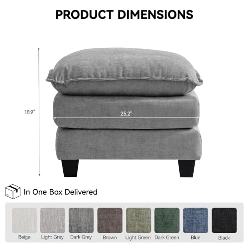 Image of 25'' Cloud Ottoman for Couch, Deep Seat Ottomans for Sofa, Modern Removable Upholstered Ottoman Bench for Living Room, Bedroom, Small Apartment, Light Grey