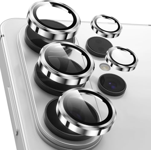 Image of Galaxy S26 Ultra Camera Protector, 9H Tempered Glass Lens Screen Protector with Metal Ring Decoration, Strong Adhesive Camera Lens Cover for Samsung Galaxy S26 Ultra-SILVER