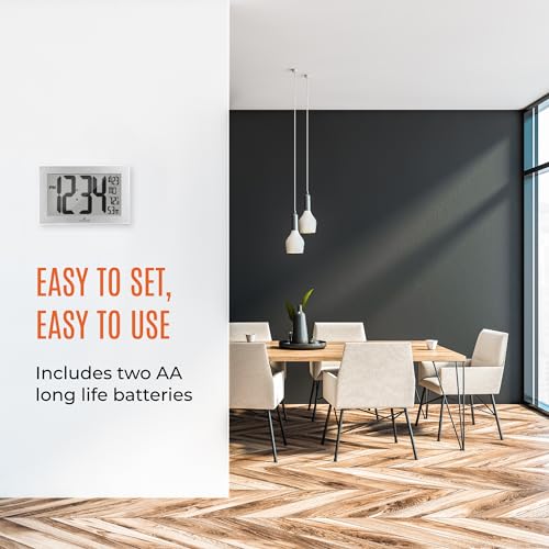 image for MARATHON Atomic Wall Clock with Stand, White Frame/Stainless Steel Fin