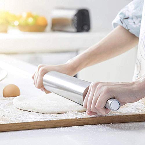 La Mejor Selección de Rodillos que Puedes Comprar On-line. 43 Rodillo de Amasar de Acero Inoxidable con Superficie Antiadherente, Duradero para Hornear Masa, Pizza, Pan, Albóndigas y Tartas de Huevo (Astilla4)