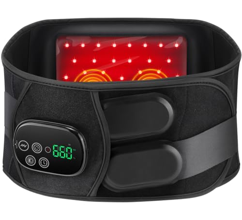 Cordless Sciatica Pain Relief Devices - 660nm 850nm Near Infrared Red Light Therapy Belt Lower Back with Heating Soothing Vibration, Support to 50" Waist, Auto Off, 1H Run Time