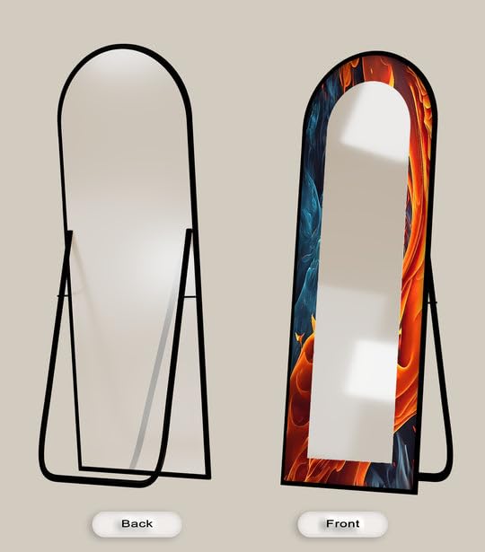 Fire & Ice - Specchio da pavimento astratto a doppio flusso, 50,8 cm x 160 cm (larghezza x altezza), specchio da pavimento con cornice nera e cornice nera