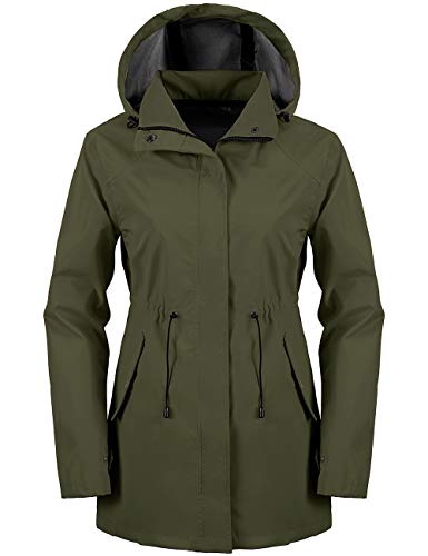 Wantdo Women's Trench Rain Jacket Windpproof Lightweight Outerwear Army Green S