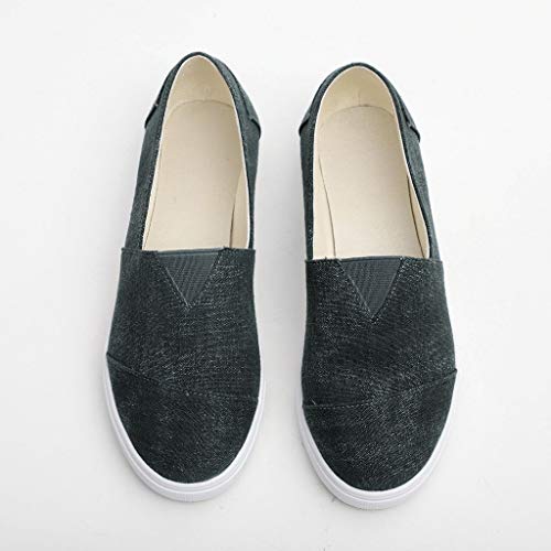Womens Canvas Flat Loafers Slip-On Driving Shoes Comfort Cushioned Insole Athletic Running Tennis Sneakers (US:9, Black) - Thumbnail 4