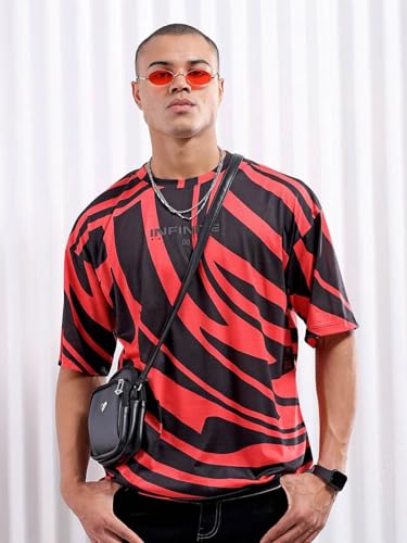 Image of THE INDIAN GARAGE CO Men Cotton Oversized Abstract Printed Round Neck Tshirt