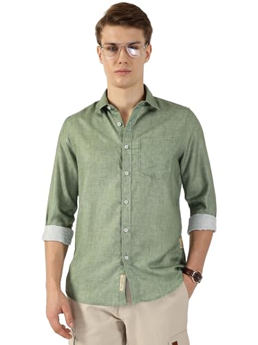 Image of Thomas Scott Men's | Printed | Textured Fabric | Full Sleeve | Regular Fit | Linen Blend | Single Pocket | Spread Collar | Casual Shirt