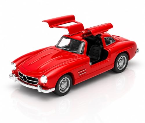 Image of Mercedes Vintage Diecast Toy Car -1:36 Scale Pull Back Metal Classic Car Model with Openable Doors, LED Lights & Music - Alloy Mini Vehicle Gift for Kids, Boys & Collectors【RED】