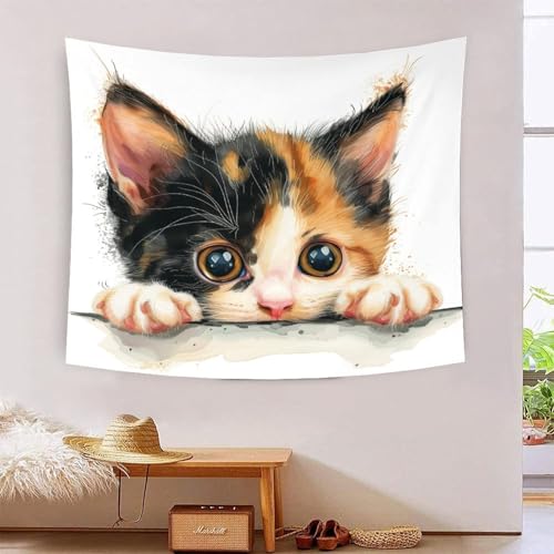 Tapisserie murale tissu chat peint 3D effet décoration chambre